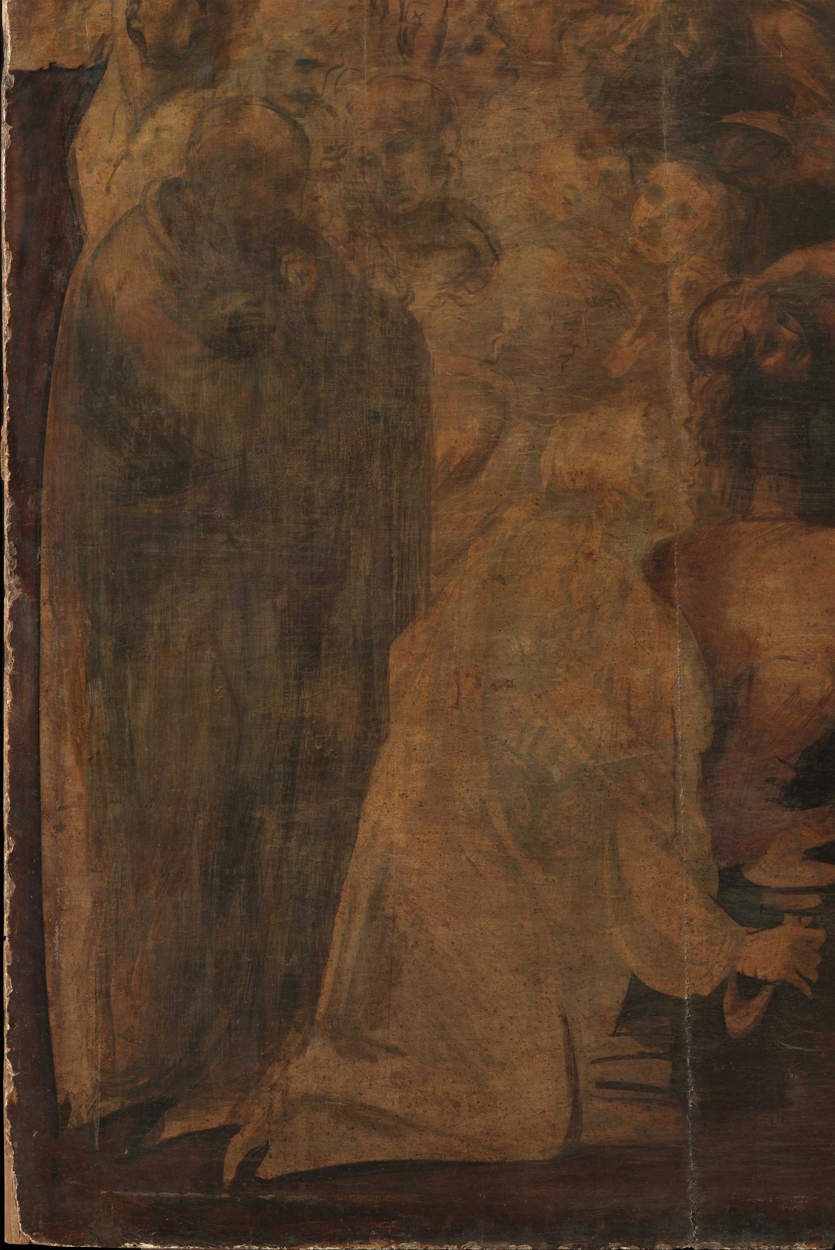 4. Particolare del personaggio in pedi, a sinistra, prima del restauro
