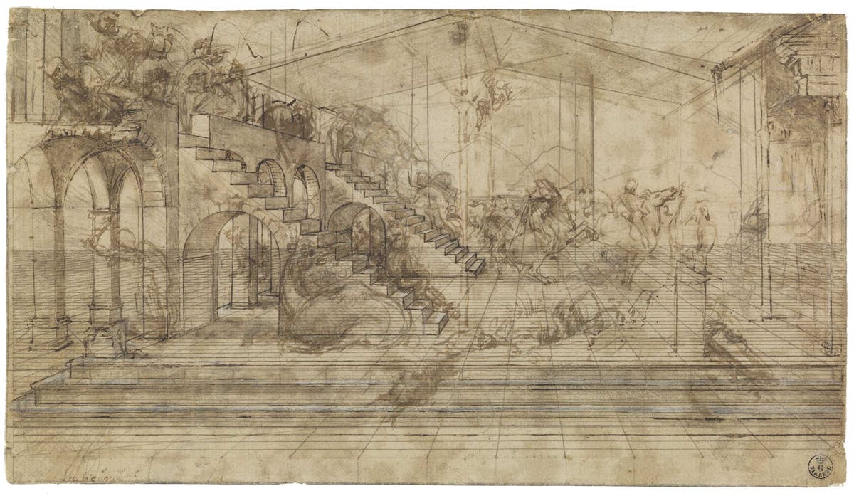 5. Leonardo da Vinci, disegno preparatorio dell’Adorazione dei Magi. Gabinetto Disegni e Stampe degli Uffizi