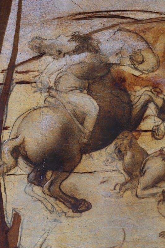 14. Leonardo da Vinci, Adorazione dei Magi, dettaglio della battaglia di cavalieri