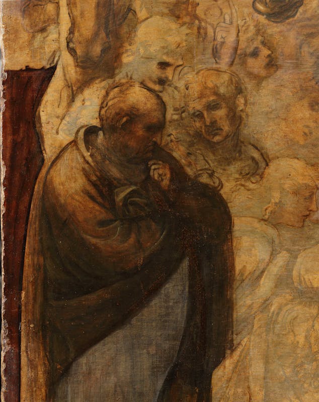 15. Leonardo da Vinci, Adorazione dei Magi, dettaglio in corso di pulitura