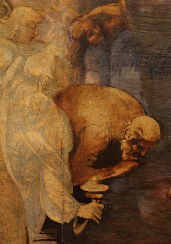 16. Leonardo da Vinci, Adorazione dei Magi, dettaglio in corso di pulitura