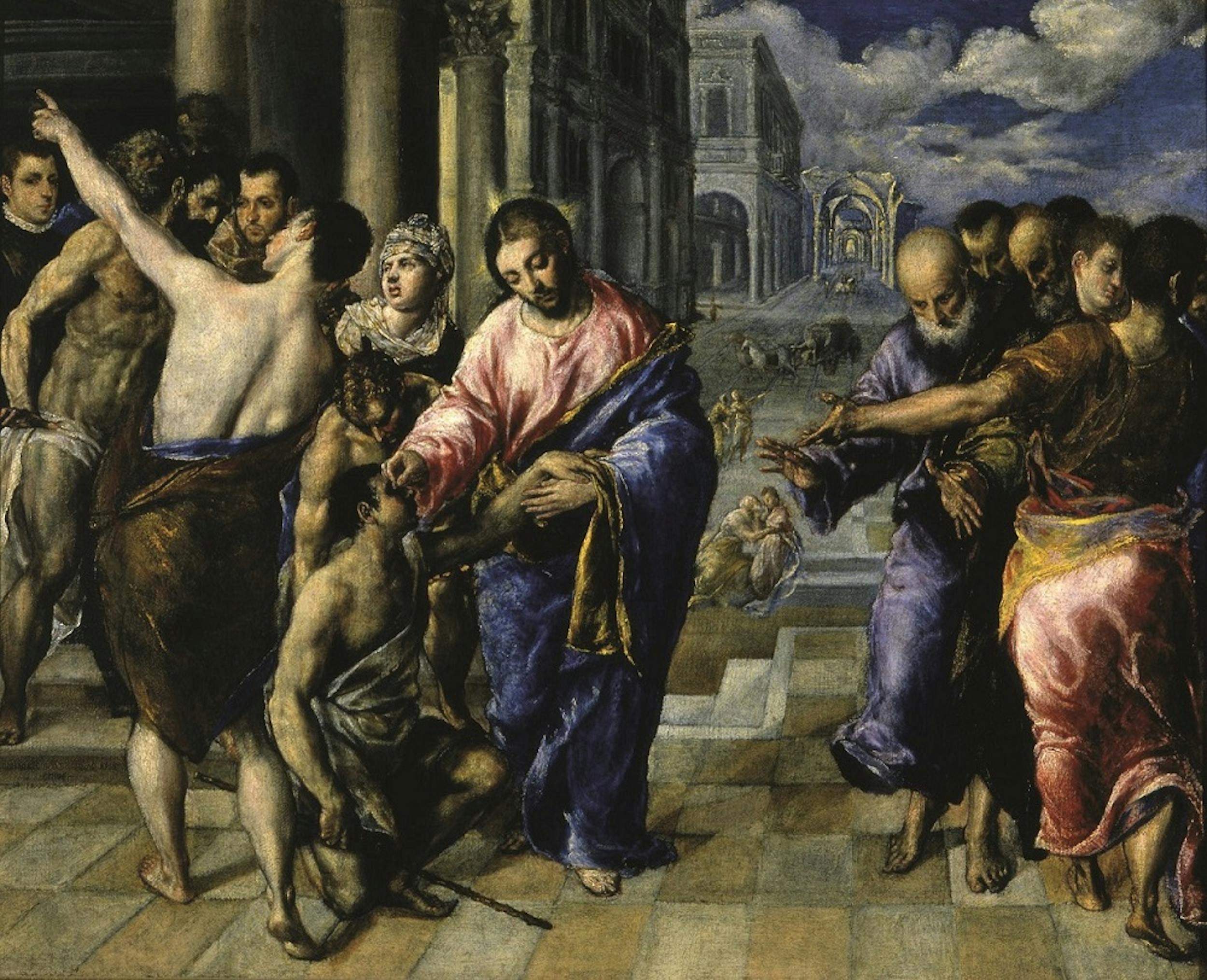 Domínikos Theotokópoulos, detto El Greco (Iraklion, 1541 - Toledo, 1614) La guarigione del nato cieco 1570-1576 ca. Olio su tela Parma, Galleria Nazionale