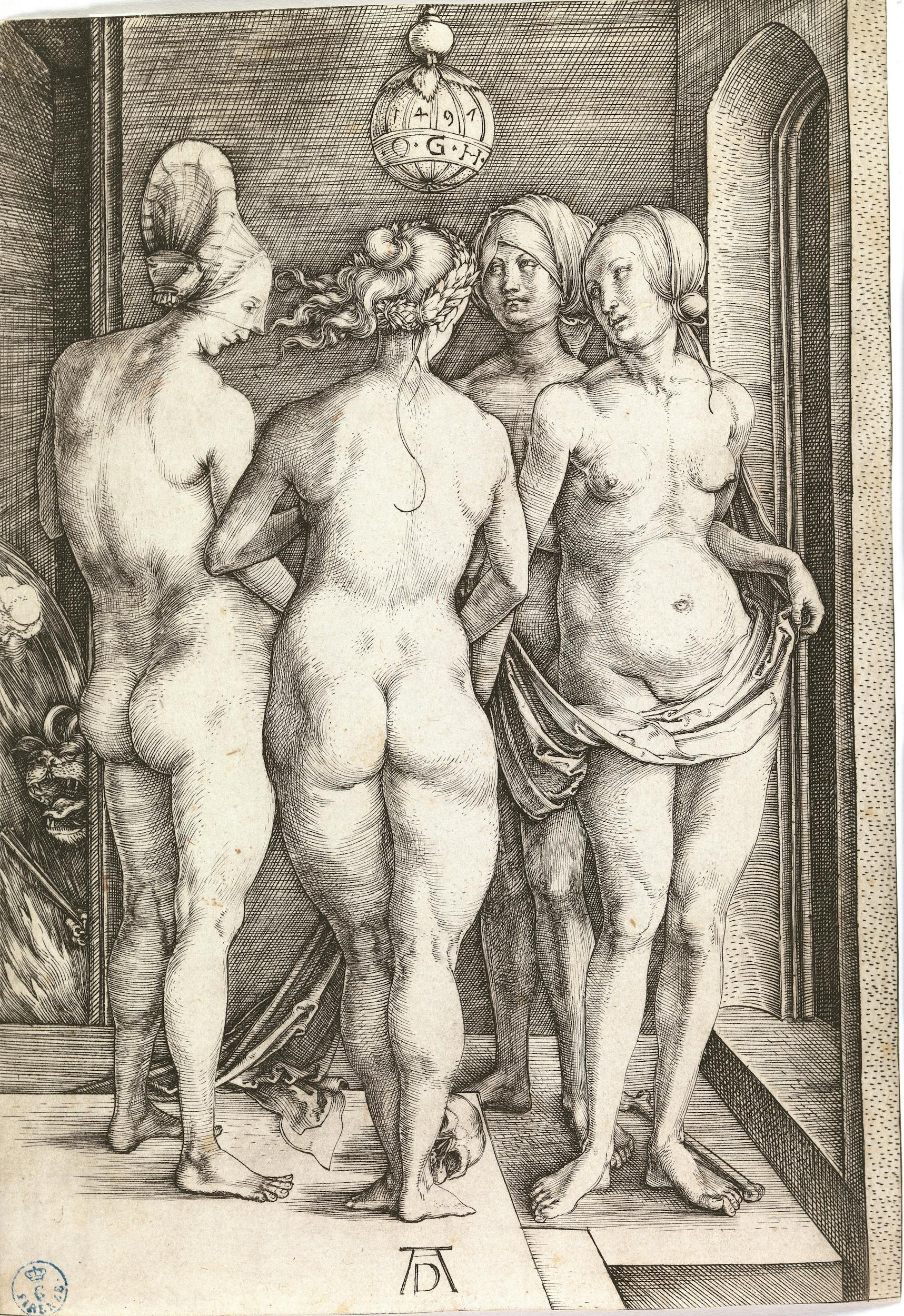 Albrecht Dürer (Norimberga 1471 – 1528) Quattro donne nude 1497 Incisione a bulino Firenze, Gallerie degli Uffizi, Gabinetto dei Disegni e delle Stampe