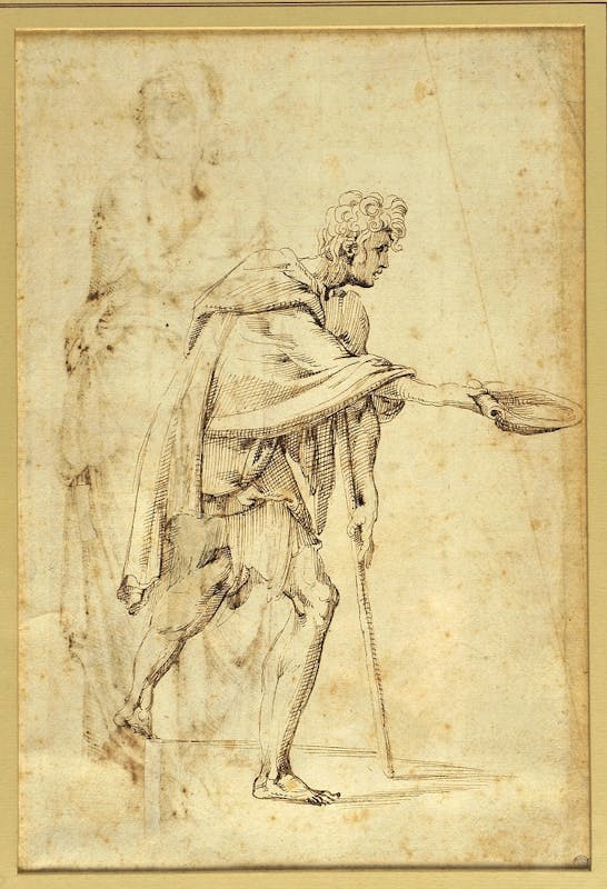 Giovanfrancesco Rustici, Mendicante, verso disegno a penna e inchiostro, 25 x 15,3 cm