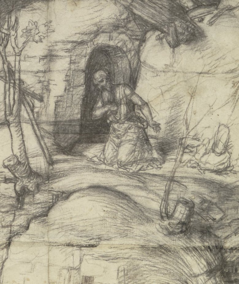 San Girolamo penitente in un paesaggio roccioso