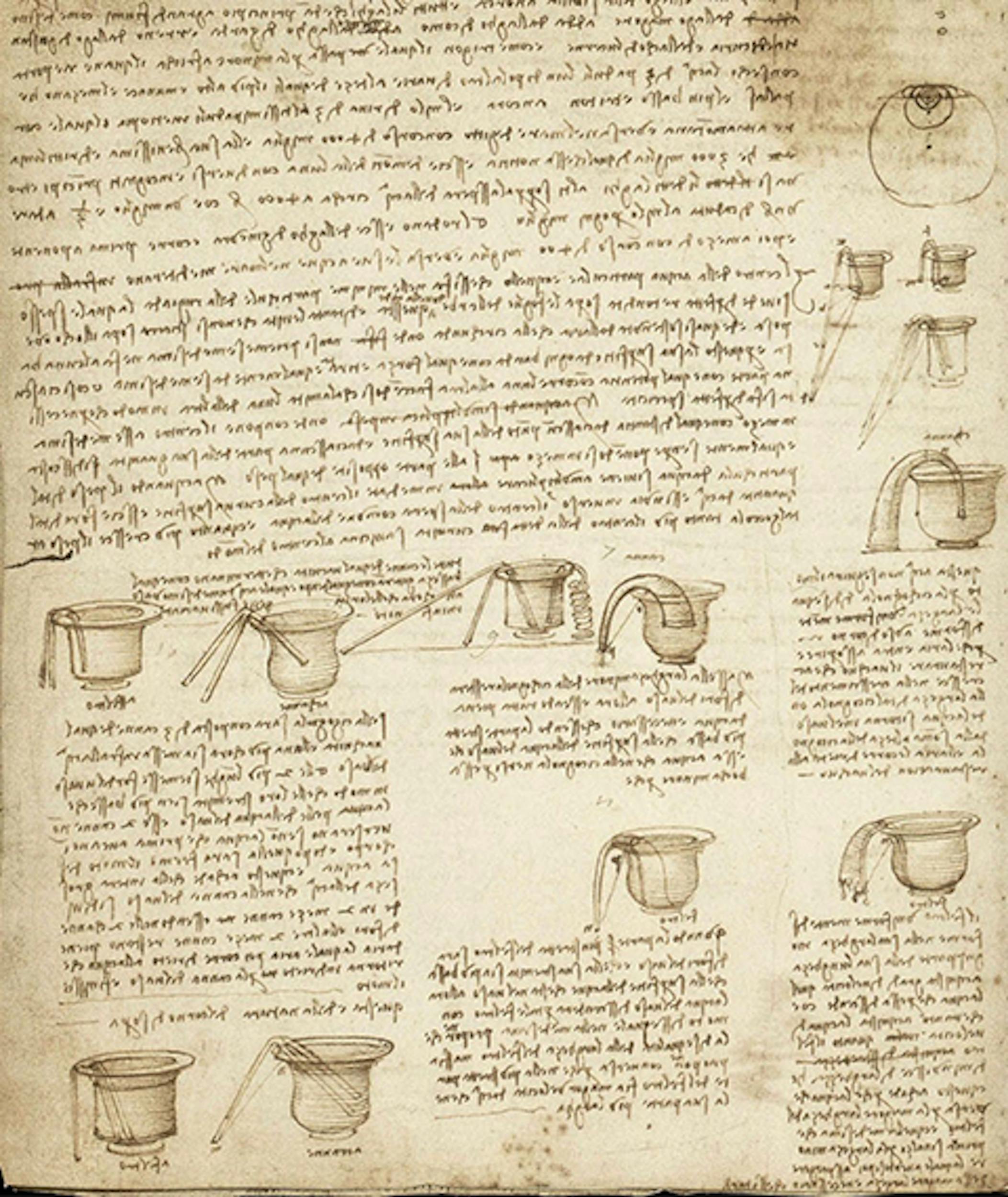 Codice Leicester: note e disegni di sifoni  I Codex Leicester: notes and drawings of siphonsI 