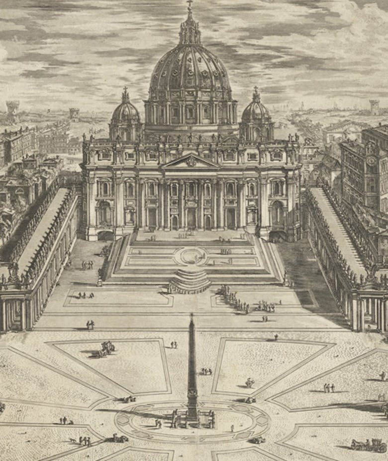 View of the Famous Vatican Basilica with its Spacious Portico and Adjacent Piazza, in ‘Views of Rome’