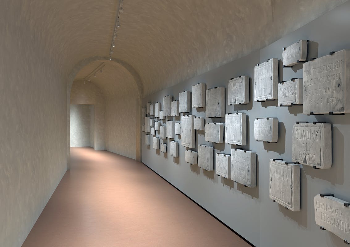 Corridoio Vasariano, rendering allestimento collezione di epigrafi