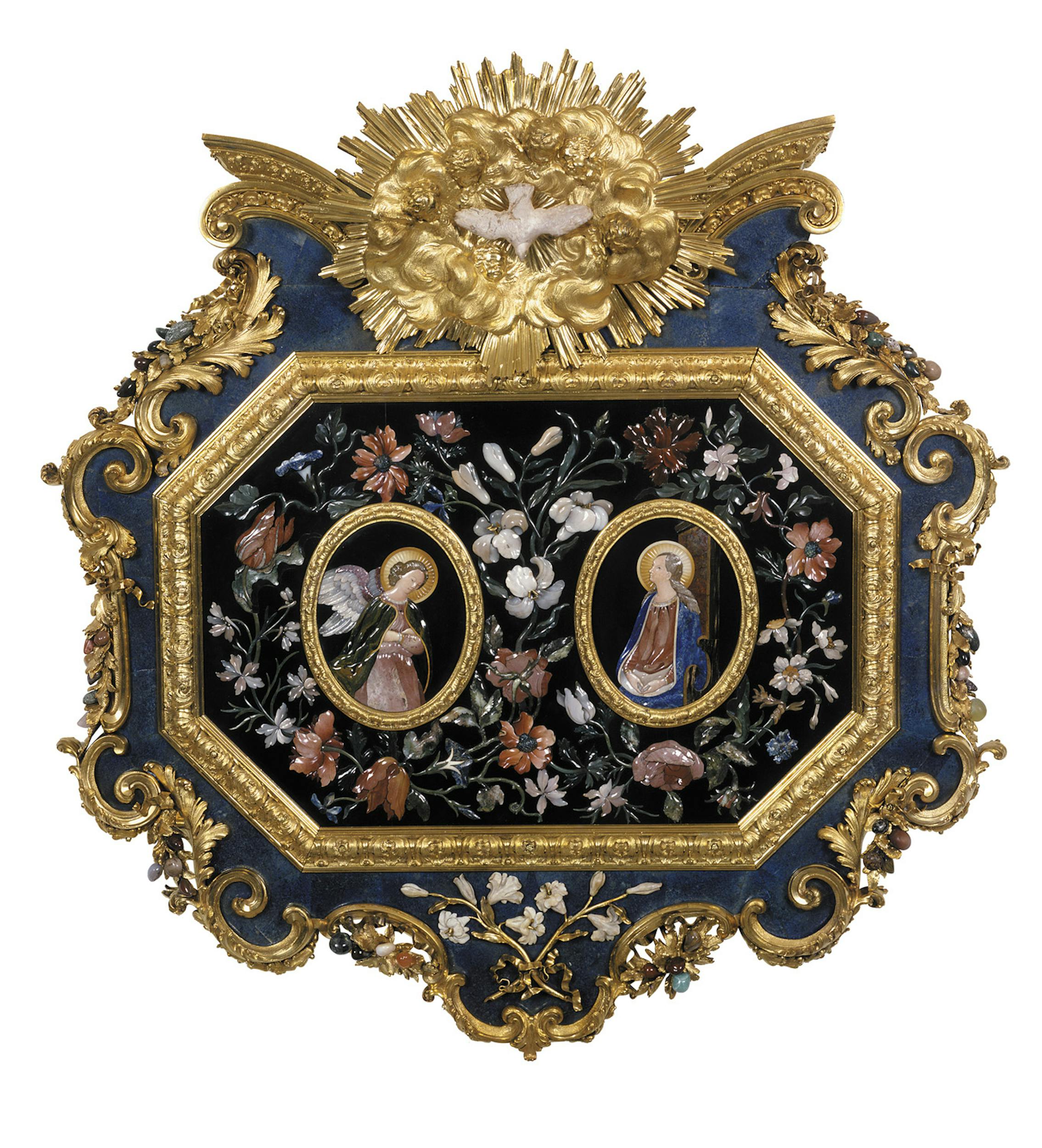Giovan Battista Foggini e Botteghe granducali Placca con Annunciazione 1722 bronzo dorato e pietre dure Badisches Landesmuseum, Karlsruhe