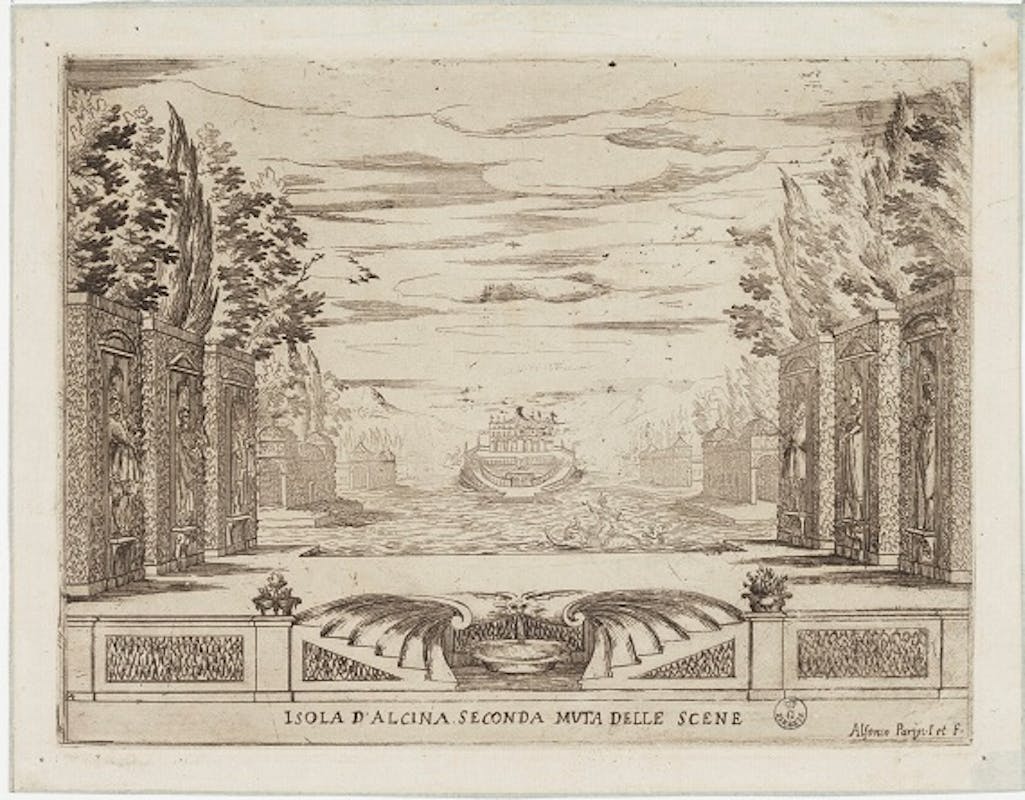  Alfonso Parigi (Firenze 1606-1656),La Liberazione di Ruggiero dall’isola di Alcina. Isola d’Alcina. Seconda muta delle scene, 1625, GDS Uffizi
