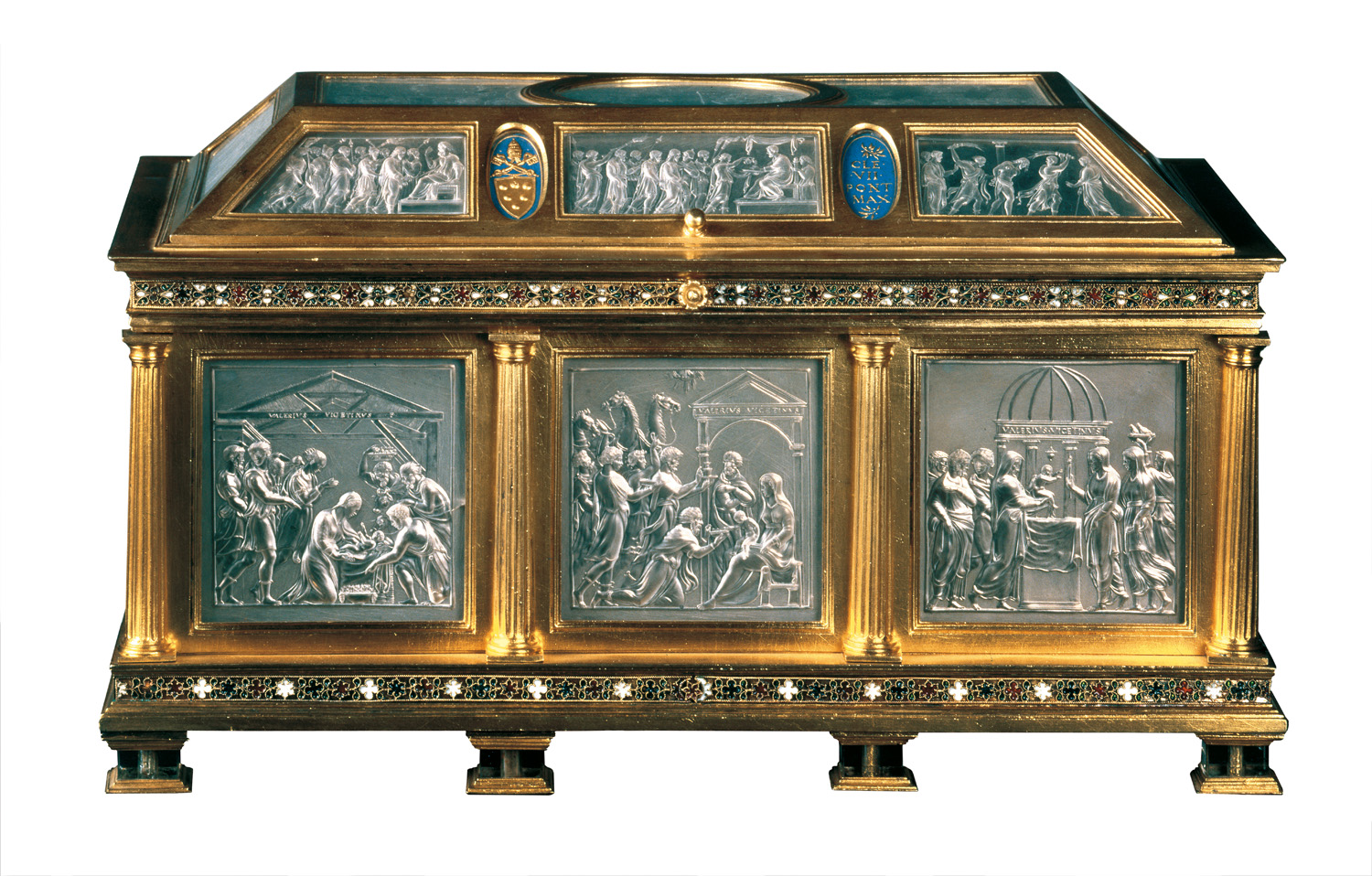 Valerio Belli (Vicenza, 1468-1546) Cassetta Medici 1532 argento dorato, smalti, cristallo di rocca inciso e controfondato con foglie d’argento Tesoro dei Granduchi, Gallerie degli Uffizi, Firenze