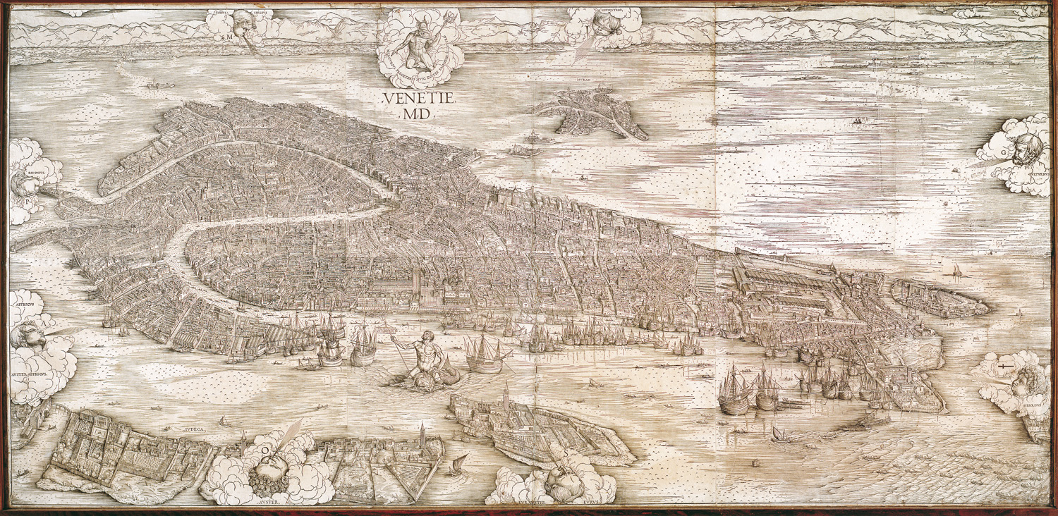 Anonimo intagliatore, da Jacopo de’ Barbari (Venezia, 1460/70-Belgio, 1516 ca.) Veduta di Venezia a volo d’uccello xilografia in sei fogli 1500 Museo Correr, Fondazione Musei Civici di Venezia, Venezia | Anonymous engraver, after Jacopo de' Barbari (Venice, 1460/70 – Belgium, c. 1516) Bird's eye view of Venice 1500  woodcut in six sheets Museo Correr, Fondazione Musei Civici di Venezia, Venice