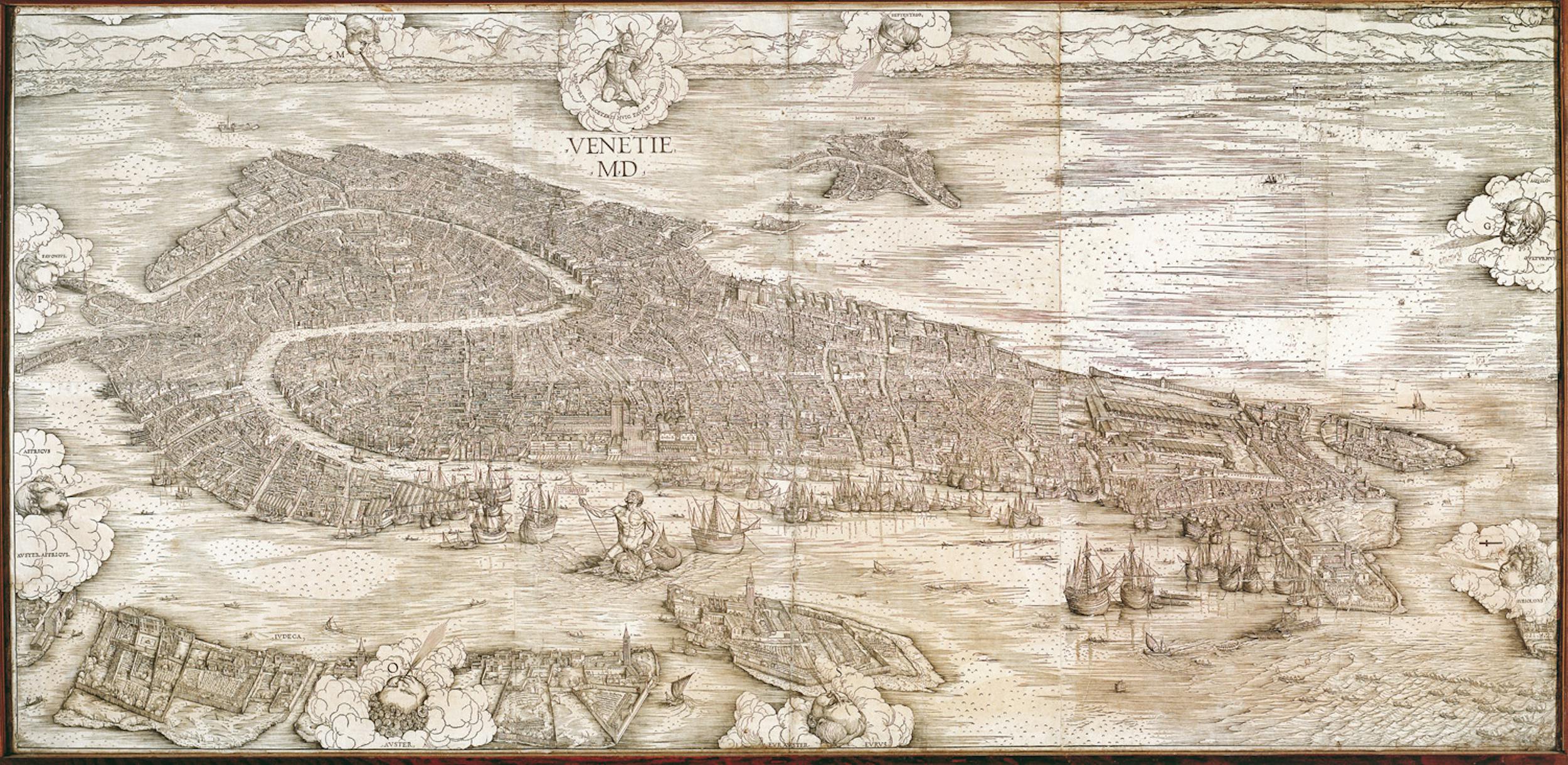 Anonimo intagliatore, da Jacopo de’ Barbari (Venezia, 1460/70-Belgio, 1516 ca.) Veduta di Venezia a volo d’uccello xilografia in sei fogli 1500 Museo Correr, Fondazione Musei Civici di Venezia, Venezia | Anonymous engraver, after Jacopo de' Barbari (Venice, 1460/70 – Belgium, c. 1516) Bird's eye view of Venice 1500 woodcut in six sheets Museo Correr, Fondazione Musei Civici di Venezia, Venice