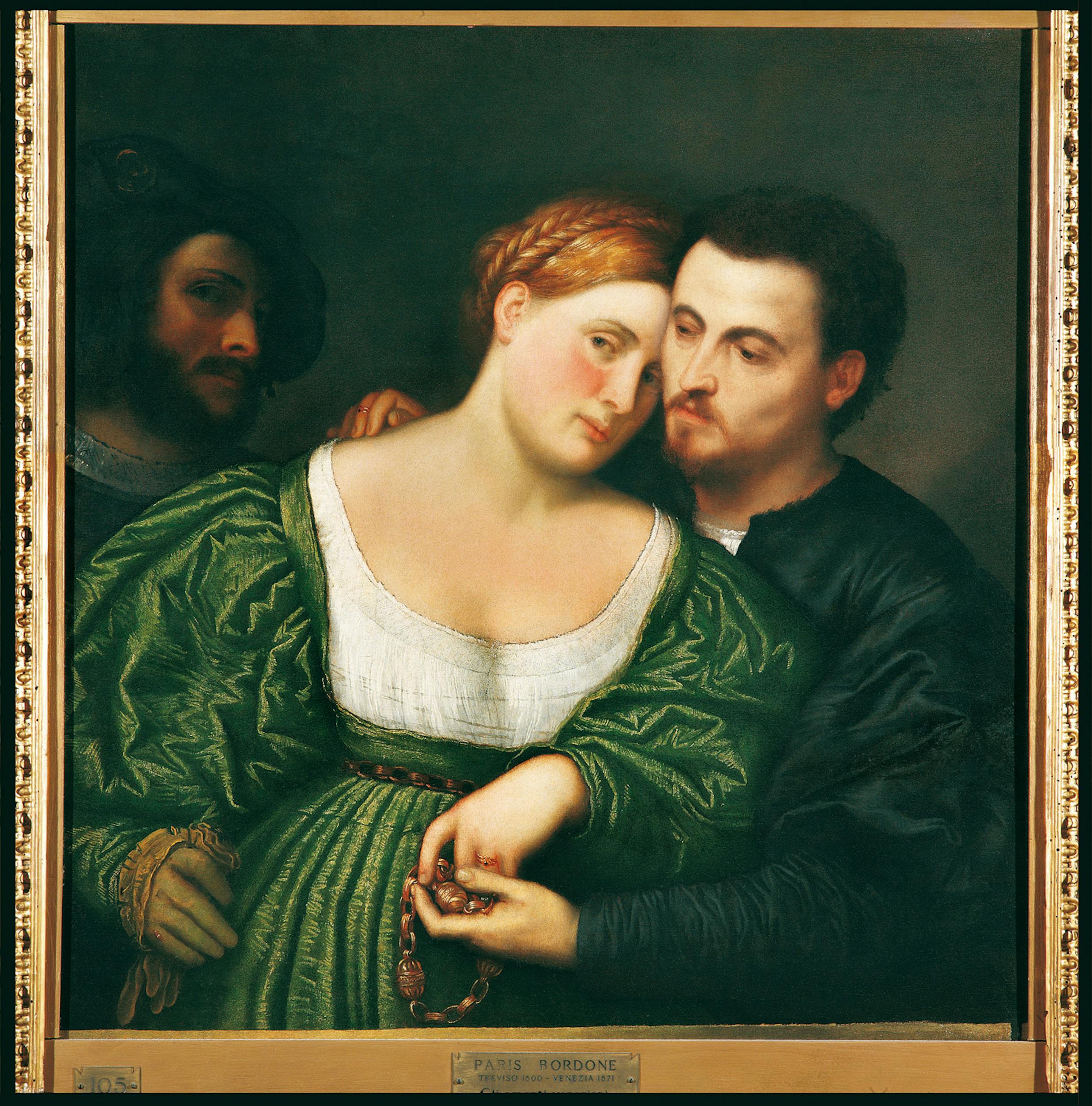 Paris Bordon (Treviso, 1500-Venezia, 1571) Gli amanti veneziani 1525-1530 olio su tela Pinacoteca di Brera, Milano | Paris Bordon (Treviso, 1500-Venice, 1571) The Venetian Lovers 1525-30 oil on canvas Pinacoteca di Brera, Milan