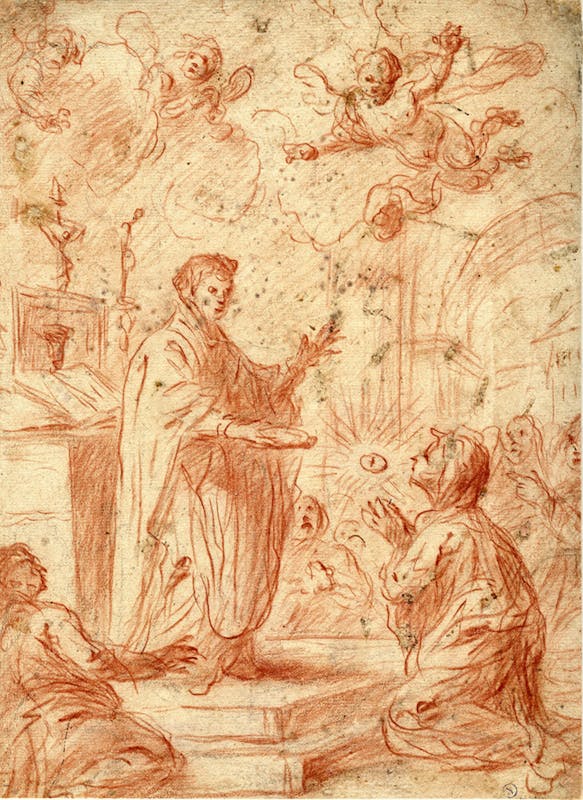 Giovanni Bilivert (Firenze 1585-1644) (attr.), Santa Teresa riceve l’Eucarestia, pietra rossa su carta