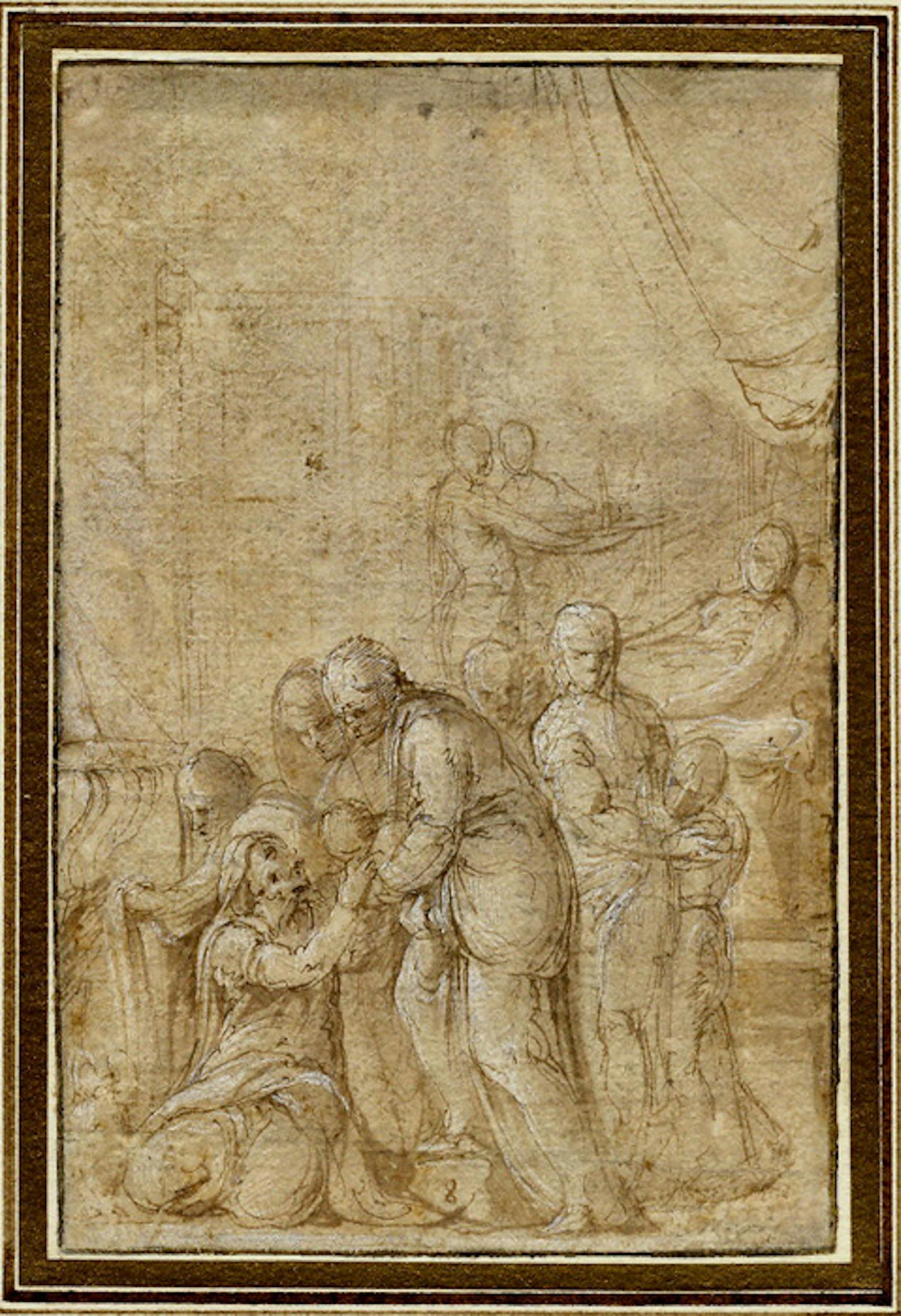 Battista Franco (Venezia 1510-1561), Natività della Vergine , penna e inchiostro, inchiostro diluito e biacca su carta