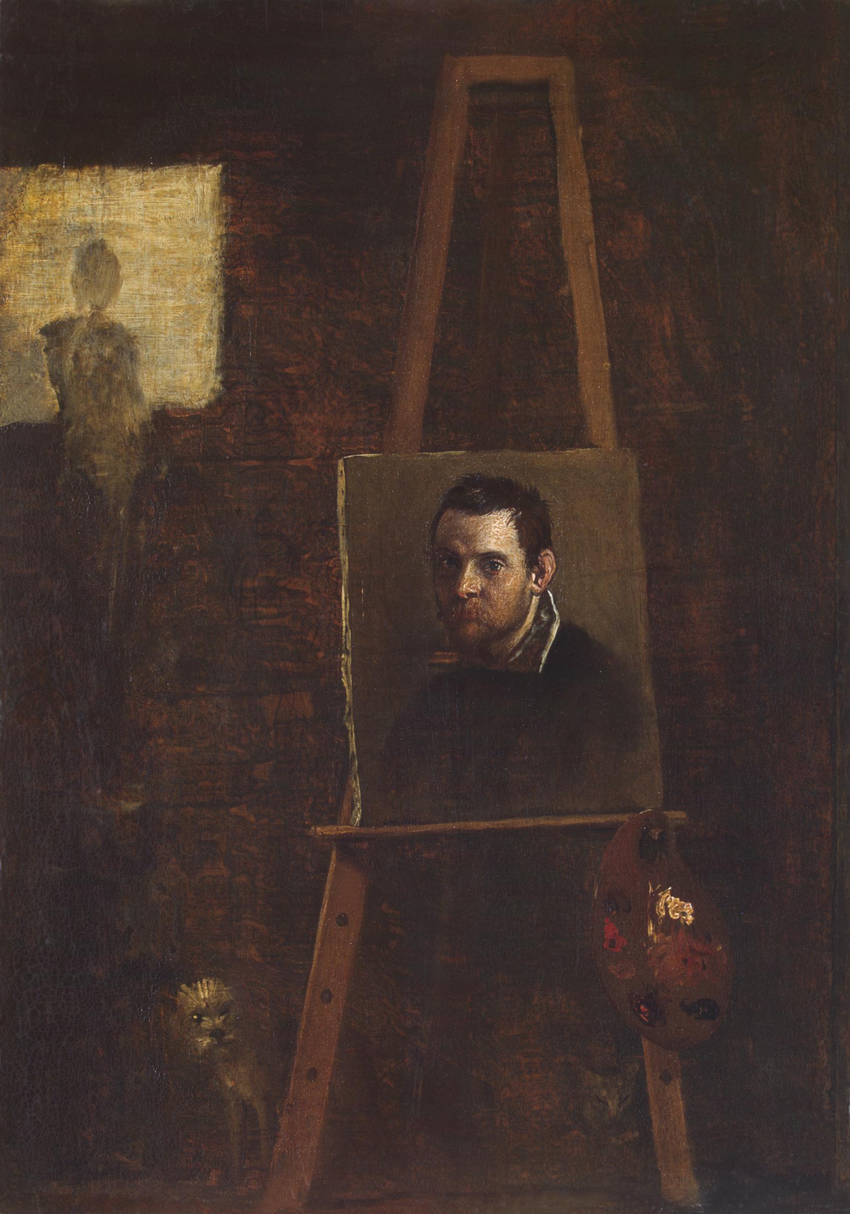 Annibale Carracci, Self-Portrait on an Easel, ca. 1604 or a later copy, oil on panel, 36.5 x 29.8 cm. Florence, Uffizi Gallery (inv. 1890, no. 1774).
