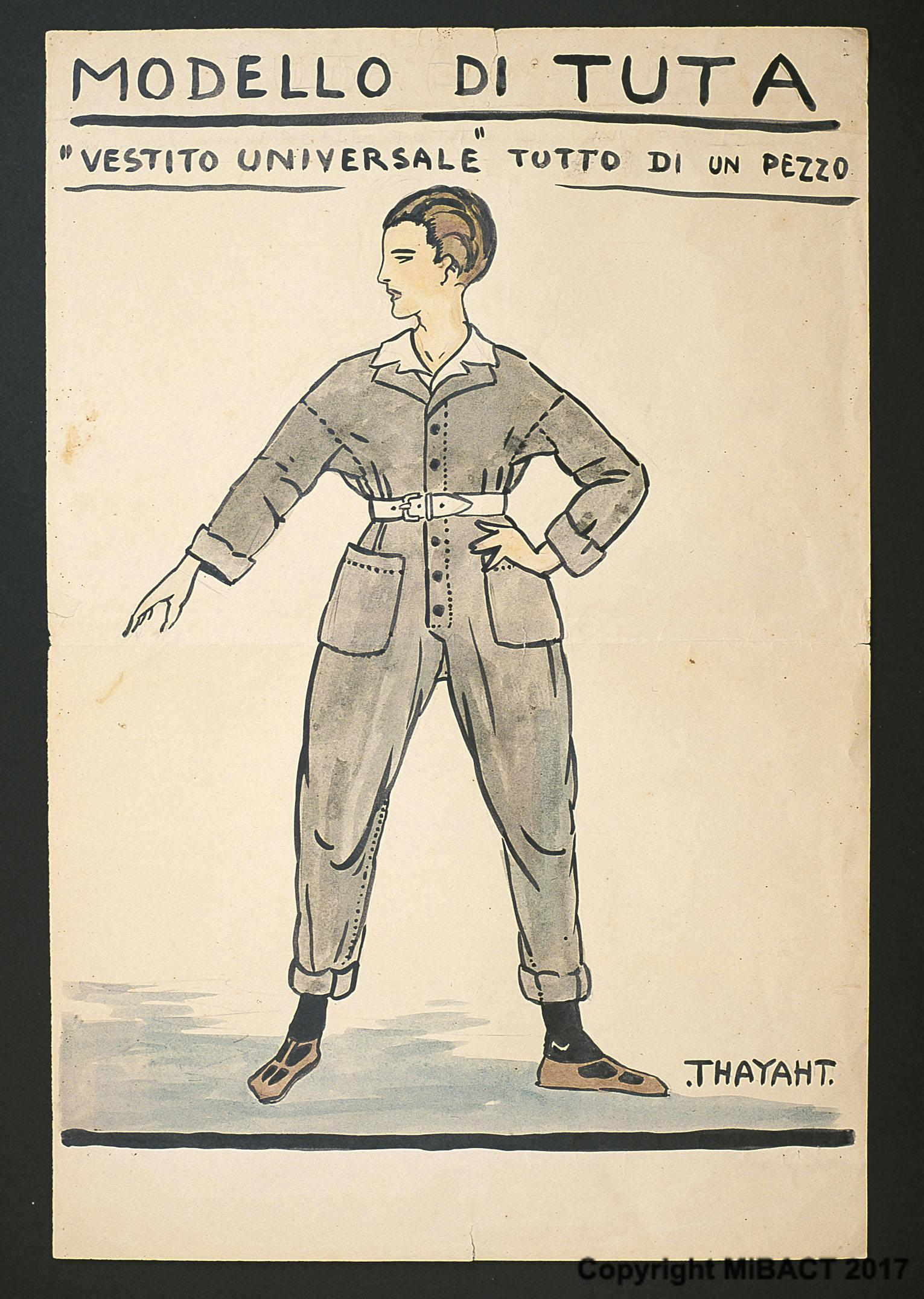 Thayaht, Modello di Tuta, 1920 ca., tempera su carta, 60,5 x 40 cm