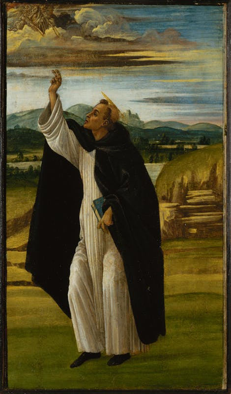Sandro Botticelli (Firenze, 1445 – 1510) San Domenico benedicente 1498-1505 olio e tempera su tela (trasferito dalla tavola), 44,5 x 26 cm San Pietroburgo, Hermitage