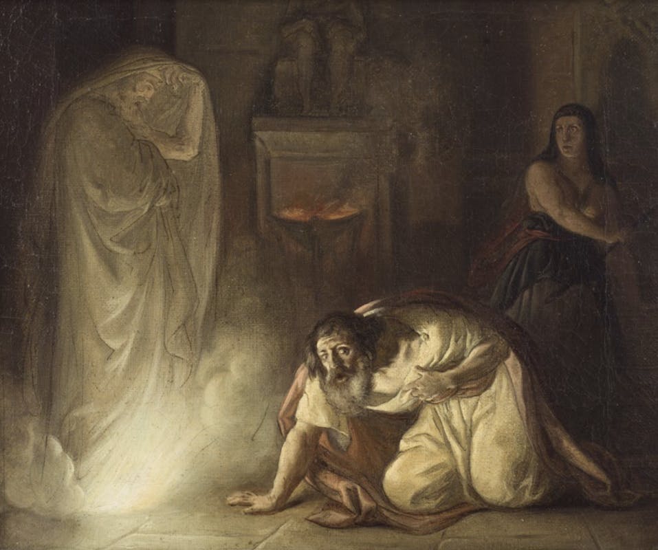Giuseppe Sabatelli (Milano, 24 giugno 1813 – Firenze, 27 febbraio 1843), La maga di Endor evoca davanti a Saul lo spettro di Samuele, 1841