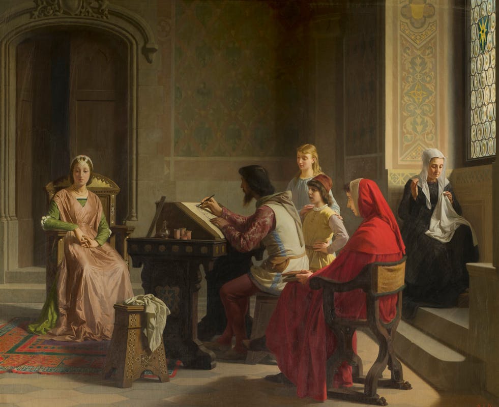 Pietro Saltini (Firenze, 1839-1908). Simon Memmi che per incarico del Petrarca ritrae Madonna Laura (1866)