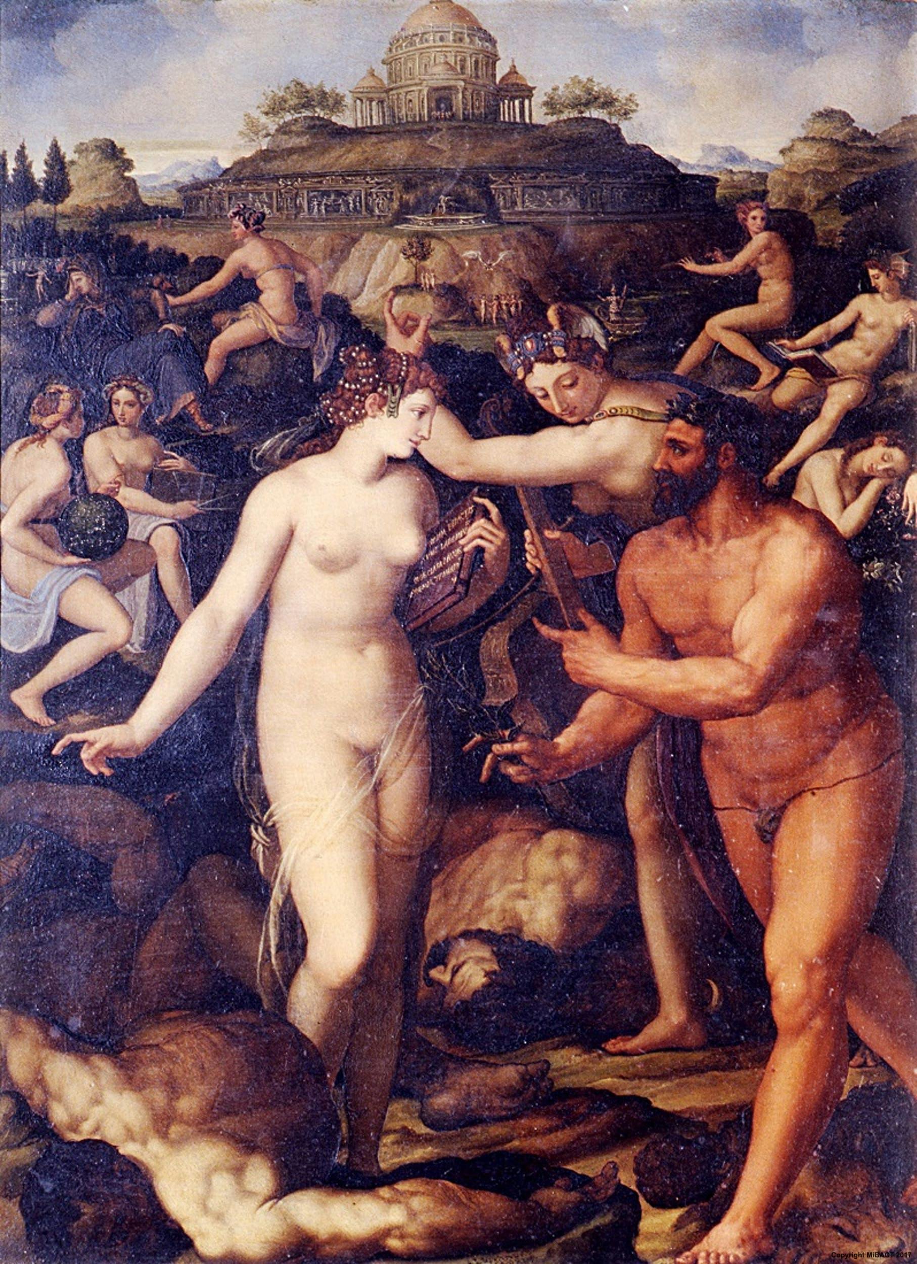 Alessandro Allori (Firenze 1535 – 1607), Ercole coronato dalle Muse, 1568, olio su rame, Firenze, Gallerie degli Uffizi