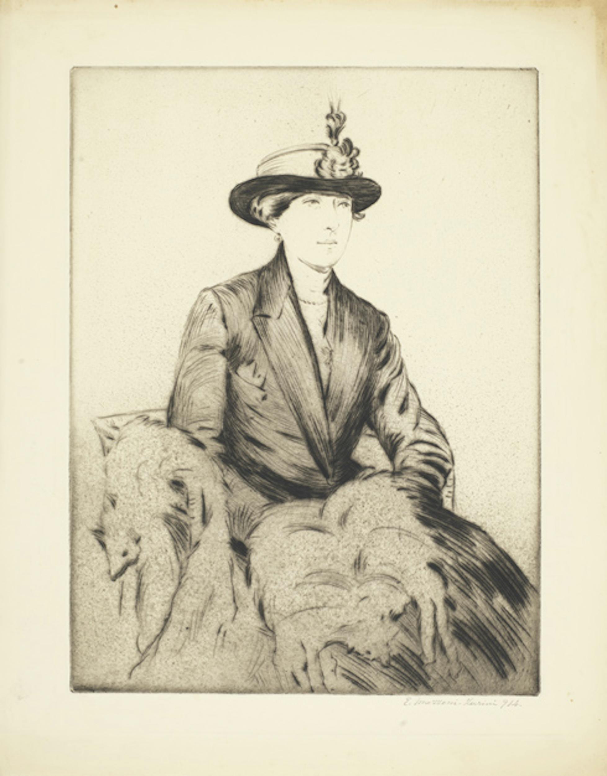 Emilio Mazzoni Zarini (Firenze, 1869 – 1949), Ritratto di signora seduta con pelliccia di volpe, Firenze, Gallerie degli Uffizi, Gabinetto Disegni e Stampe