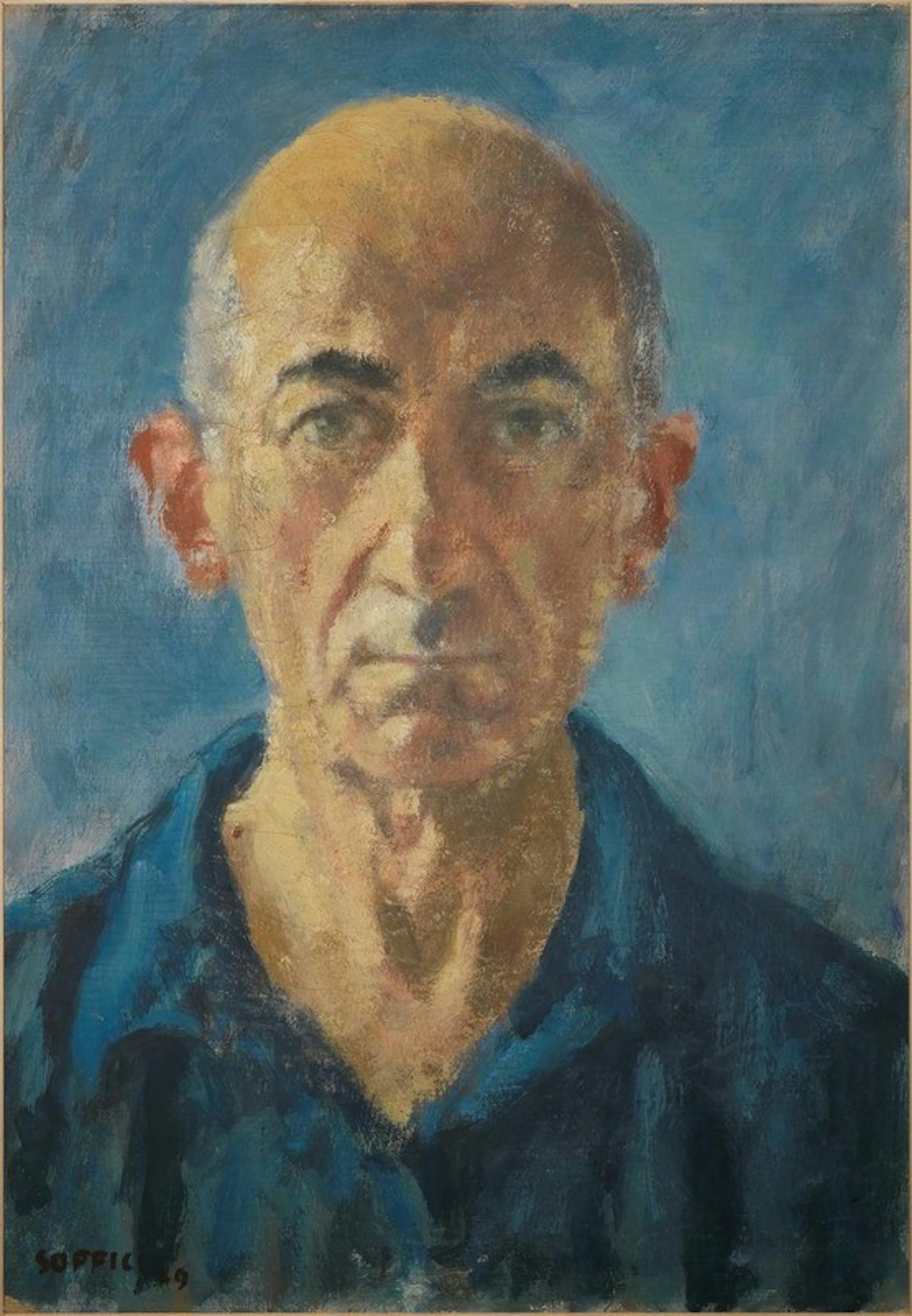 Ardengo Soffici, Autoritratto di Ardengo Soffici, olio su tela cartonata, 1946 ca. - 1949, Galleria degli Uffizi, Firenze