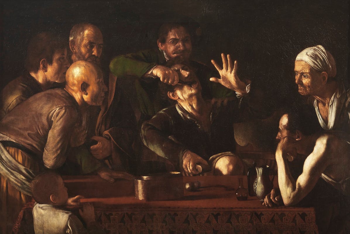 Merisi Michelangelo detto Caravaggio (Milano, 1571 – Porto Ercole, 1610), Il cavadenti, 1609, olio su tela, Galleria Palatina, Palazzo Pitti, Firenze.