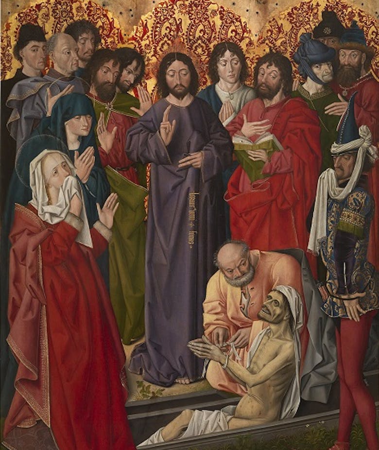 Episodes from the life of Christ, Resurrection of Lazarus; on the back: The Virgin Mary, Francesco Coppini on his knees