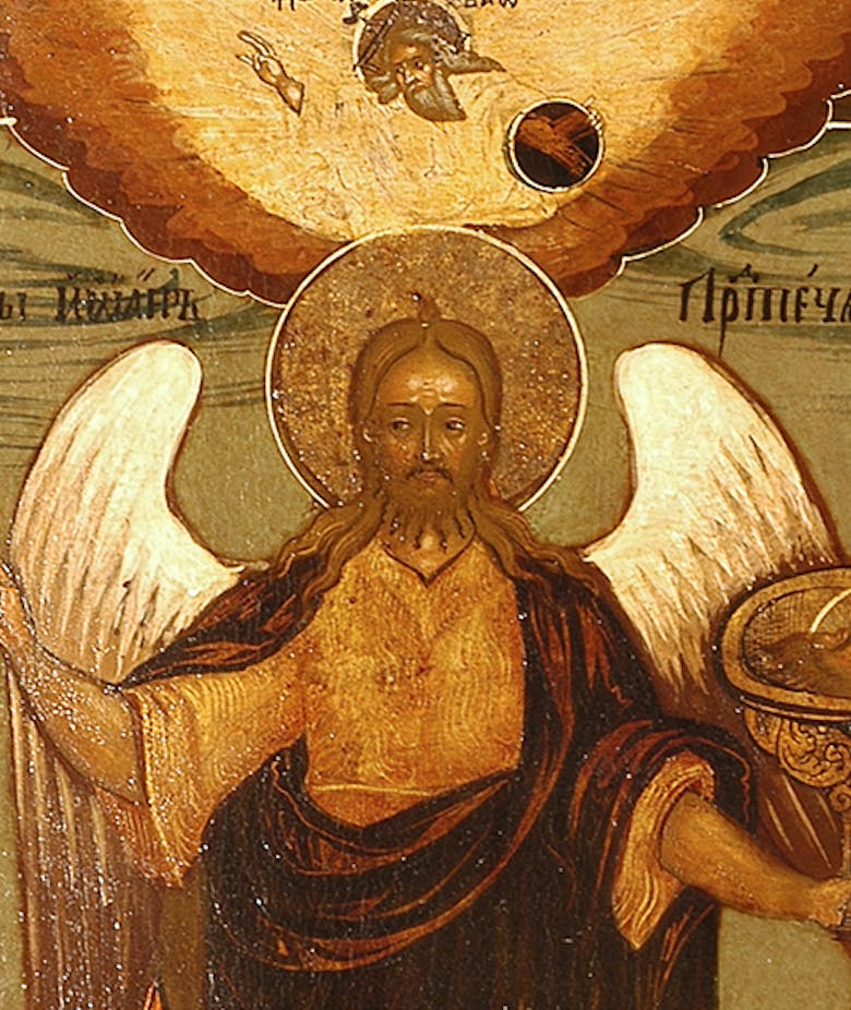 Icona Giovanni Battista angelo del deserto, con scene della vita