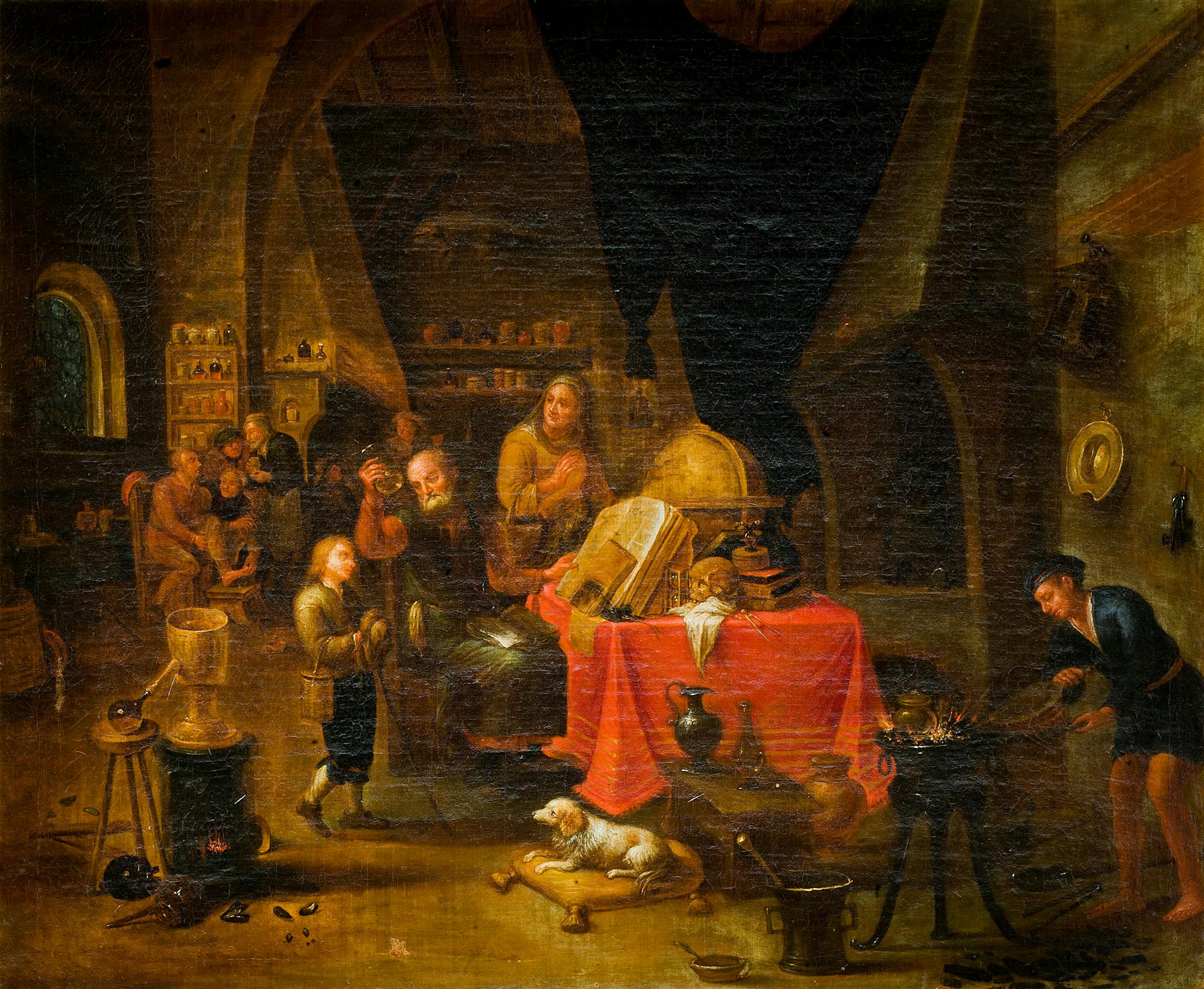 Thomas Gerard (1663 – Anversa, Belgio 1721), L'alchimista, XVI-XVII secolo, olio su  tela. Firenze, Gallerie degli Uffizi, Galleria Palatina ed Appartamenti Reali