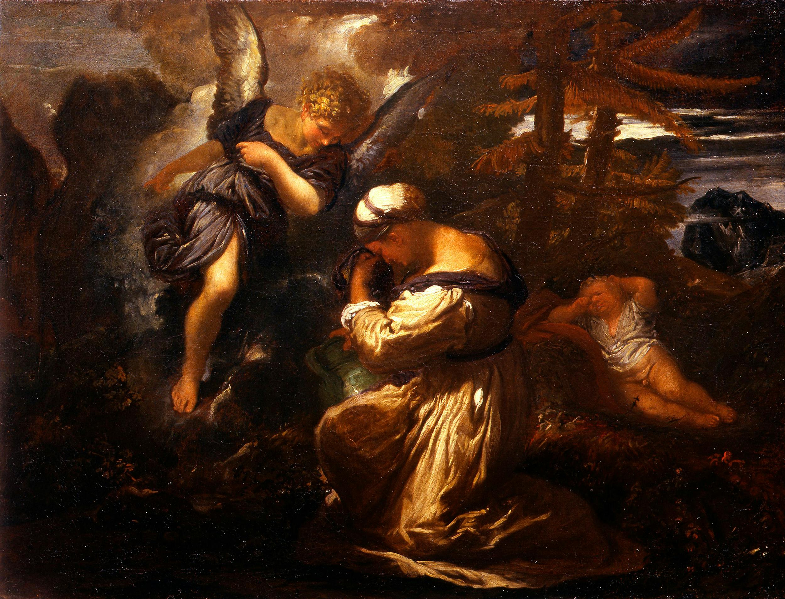 Livio Mehus (Oudenaarde, Belgio 1630 – Firenze 1691), Agar nel deserto,  olio su tela. Firenze, Galleria degli Uffizi, Depositi