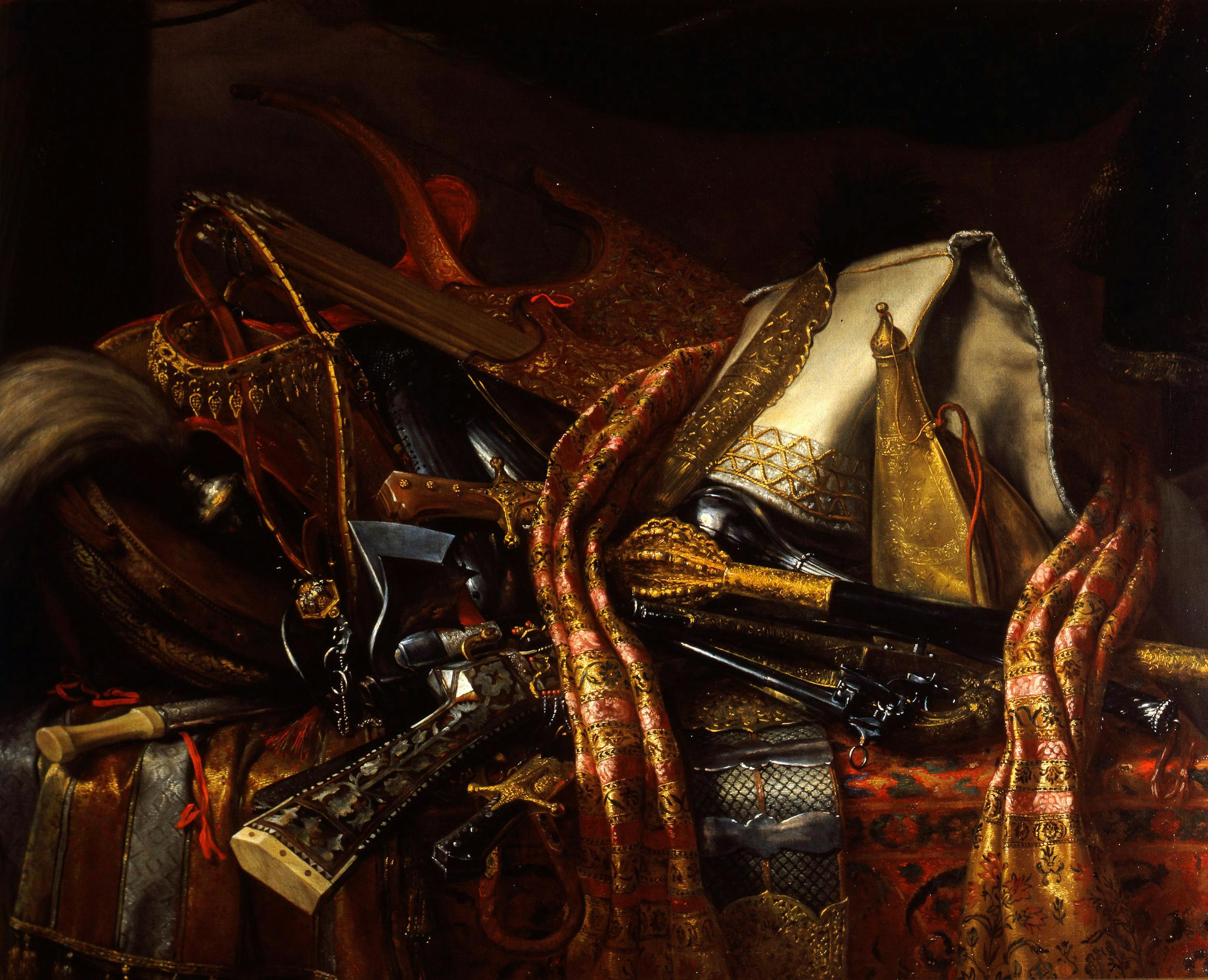 Bartolomeo Bimbi (Firenze 1648 – 1729), Armi turche del Granduca Cosimo III de'  Medici, fine sec. XVII secolo, olio su tela. Firenze, Galleria degli Uffizi, Depositi