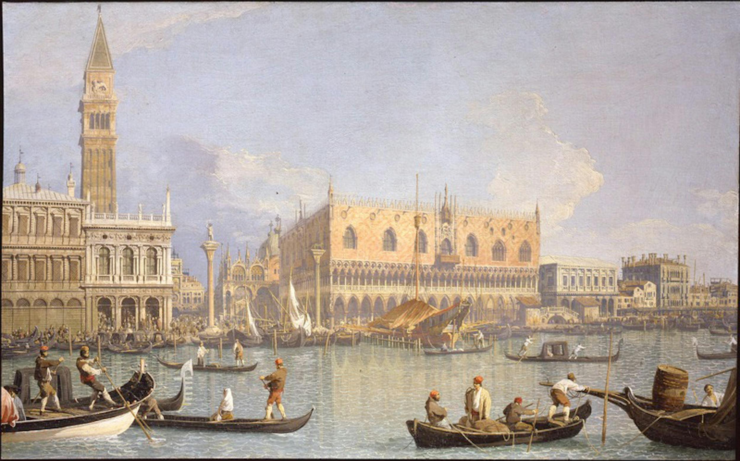 Giovanni Antonio Canal detto Canaletto (Venezia 1697 - 1768), Veduta di  Palazzo Ducale a Venezia, ante 1755, olio su tela. Firenze, Galleria degli Uffizi, Depositi