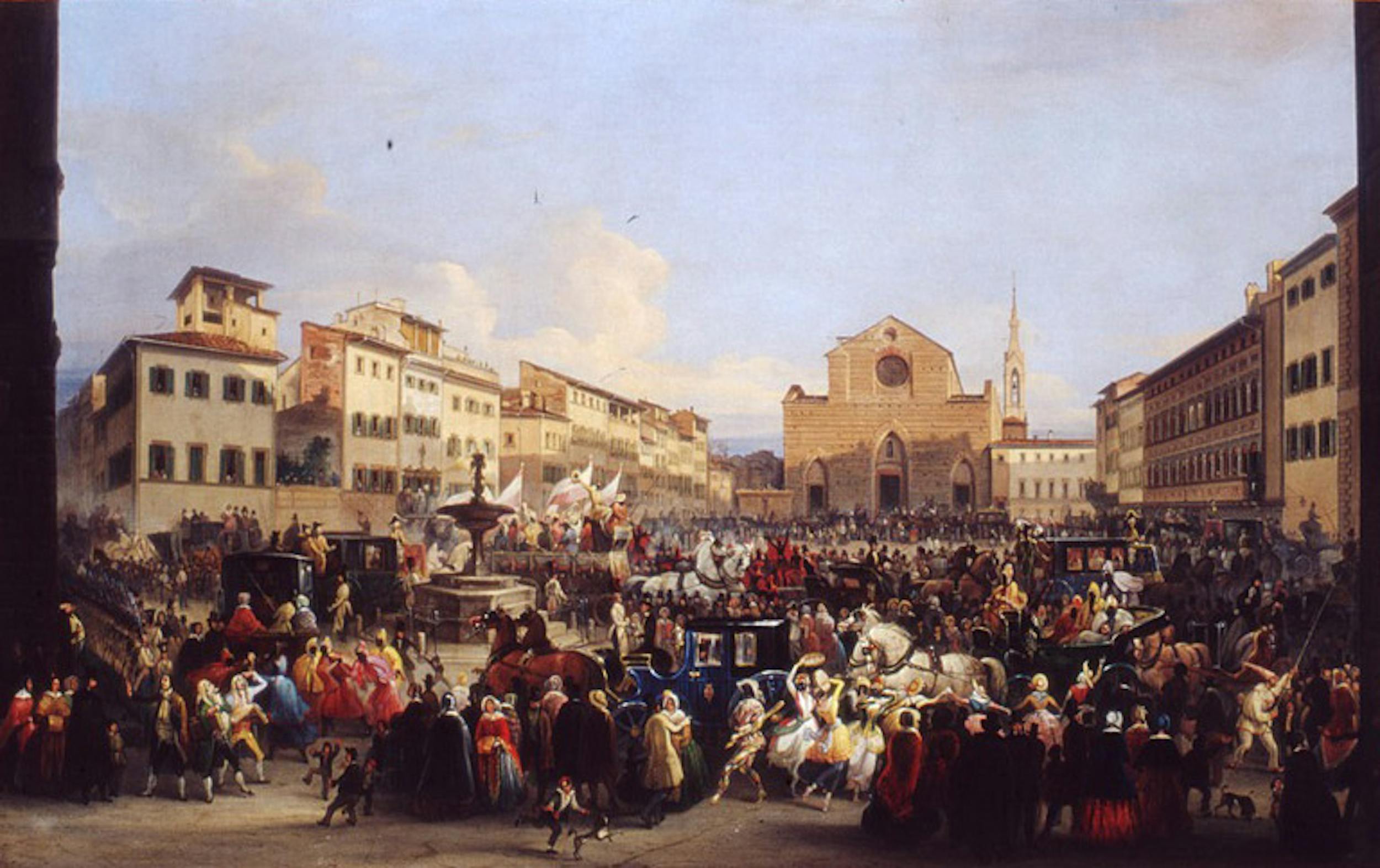 Giovanni Signorini (Firenze 1810 - 1862), Carnevale di Firenze a Santa Croce,  olio su tela. Firenze, Gallerie degli Uffizi, Galleria d’Arte Moderna