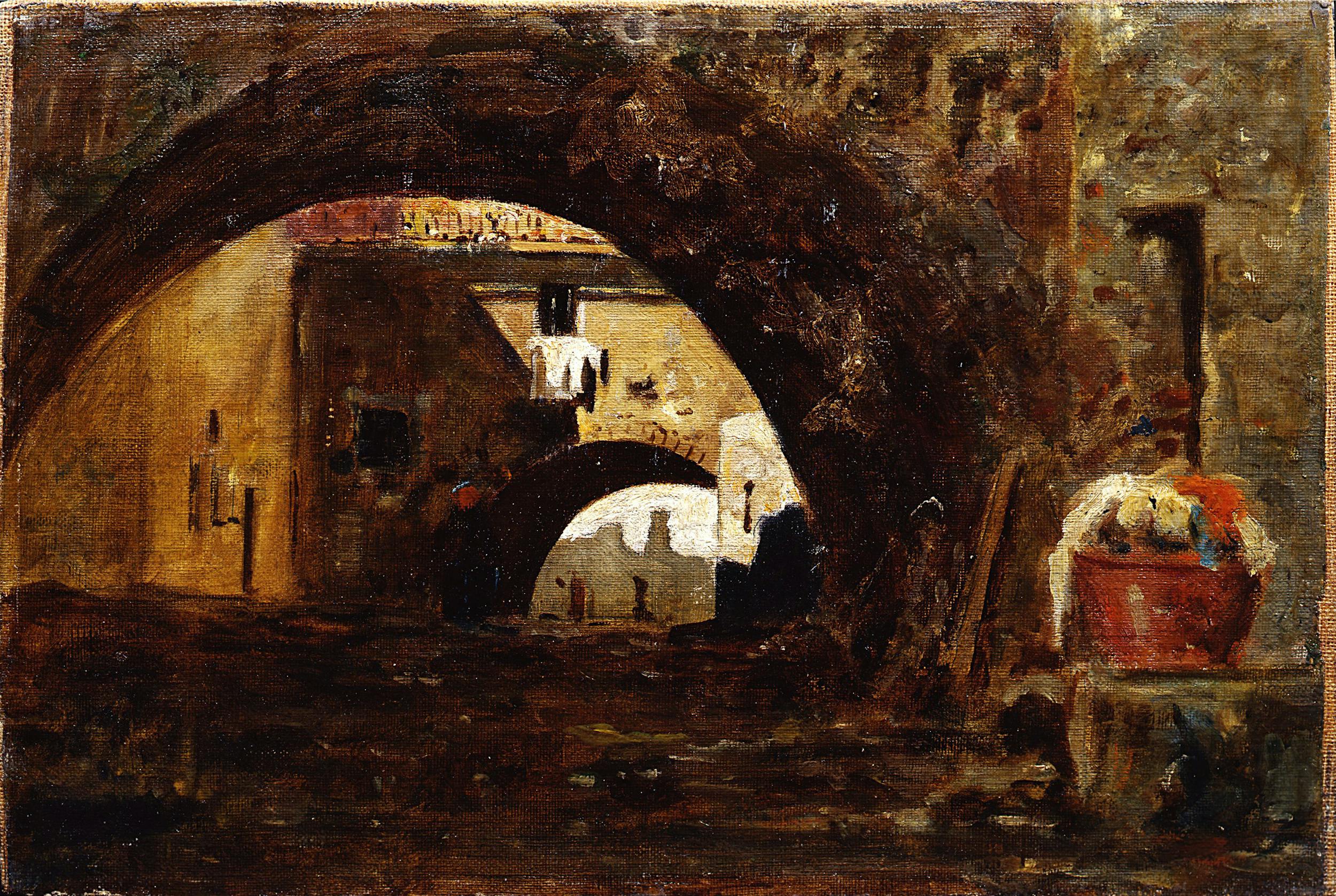 Vincenzo Cabianca (Verona 1827 - Roma 1902), Veduta urbana, Ombre e luci, XIX secolo (1870-1878), olio su tavola. Firenze, Galleria d’Arte Moderna, Depositi