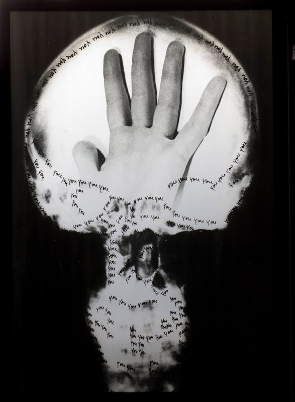 Ketty La Rocca (La Spezia 1938 - Firenze 1976), Autoritratto di Ketty La Rocca “Craniologia”, XX secolo (1973), radiografia, stampa fotografica, inchiostro su plexiglas, pellicola fotografica. Firenze, Galleria degli Uffizi, Depositi