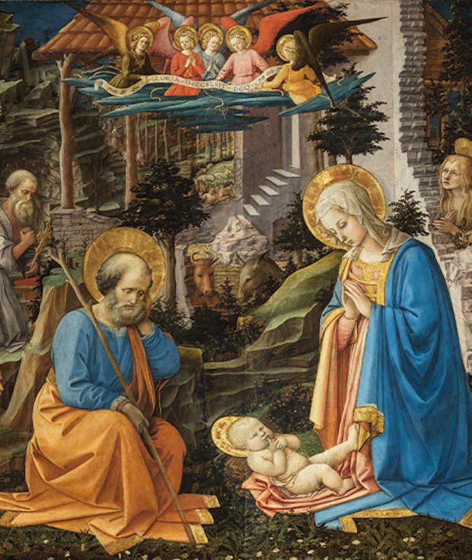 Filippo Lippi (Firenze 1406 - Spoleto 1469), Adorazione del Bambino, San Girolamo, Santa Maria Maddalena, Sant'Ilarione,1453c. Galleria degli Uffizi