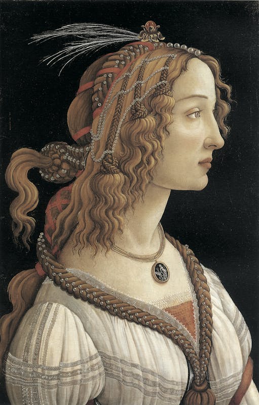 Sandro Botticelli, Ritratto femminile, tempera su tavola, Frankfürt am Main, Städel Museum, Gemäldegalerie.