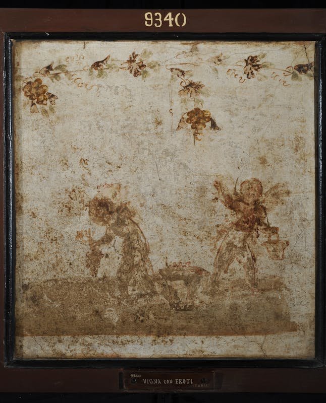 Amorini vendemmiatori, affresco, I secolo d. C., Museo Archeologico Nazionale di Napoli.