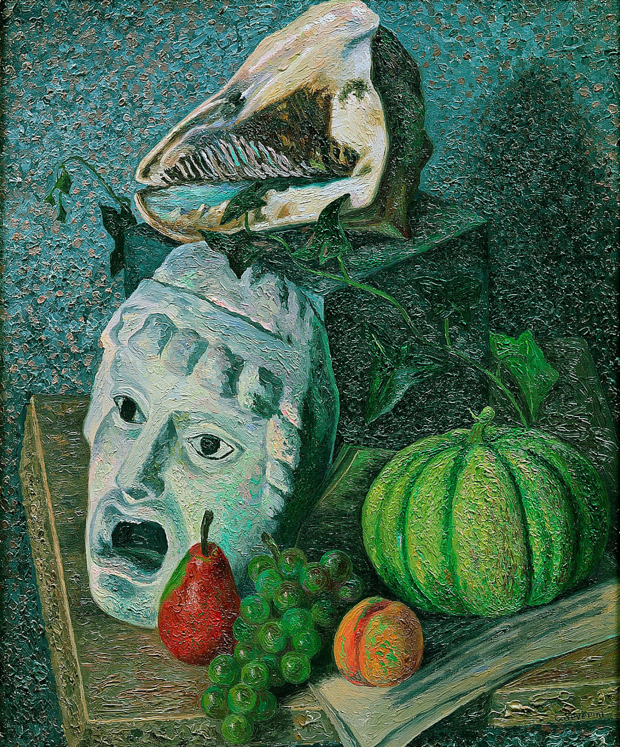 Gino Severini (Cortona 1883 - Parigi 1966), Natura morta con frutta e maschera, XX secolo (1930-1932), olio su tela. Firenze, Gallerie degli Uffizi, Galleria d’Arte Moderna, Depositi