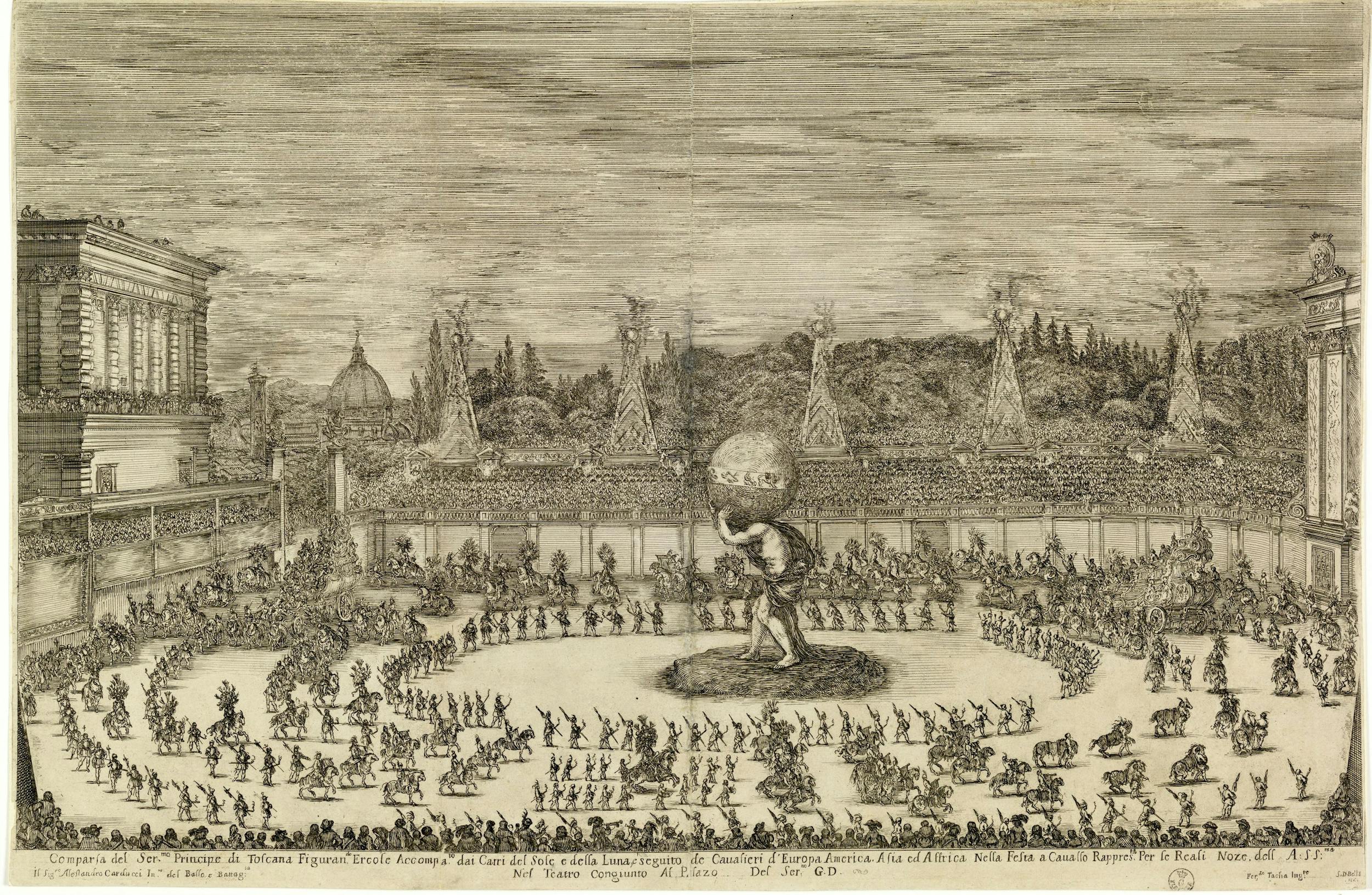 Il mondo festeggiante, Carducci, Della Bella, Tacca, acquaforte, 1661, Firenze, Gabinetto Disegni e Stampe degli Uffizi