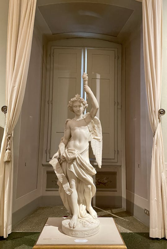 Pasquale Romanelli (Firenze 1812 – Firenze 1887) Genio del Progresso, post 1868 – 1881 ca. cm 140x50x50 marmo bianco di Carrara